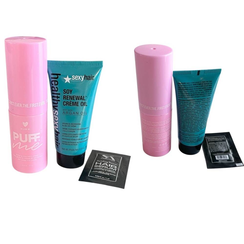 Design.Me Puff Me Volume, Sexy Hair Soy Renewal Crème Oil & Moroccan Hair Serum